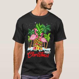 Camiseta Feliz Natal Xmas Luzes Papais noeis Flamingo Casal