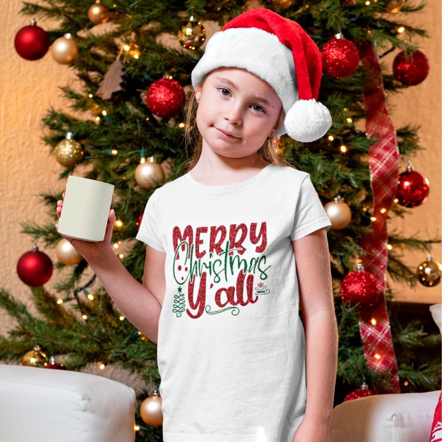 Camiseta Feliz Natal Y’all Faux Glitter Script Holiday (Criador carregado)