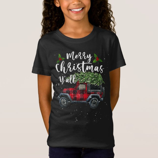 Camiseta Feliz Natal Y Retro Red Xadrez Carro Christma (Frente)