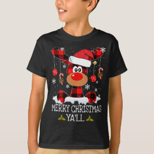 Camiseta Feliz Natal Ya ll Buffalo Red Xadrez Reindeer S