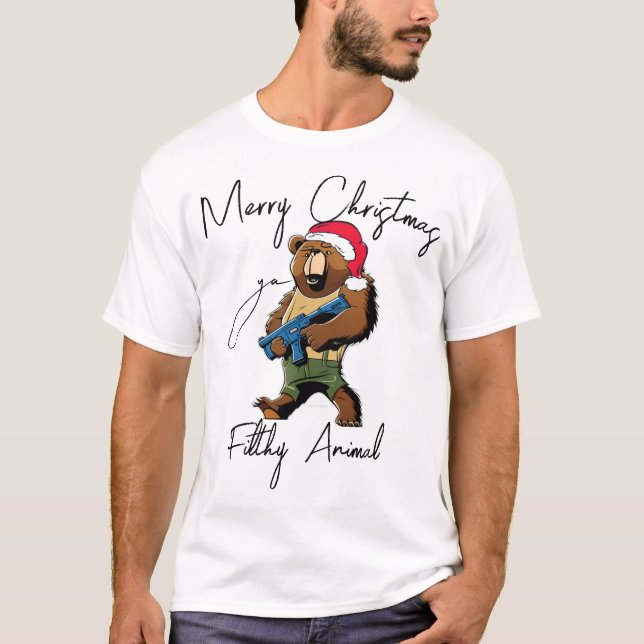 Camiseta Feliz Natal Ya Suja Papais noeis Animais (Frente)