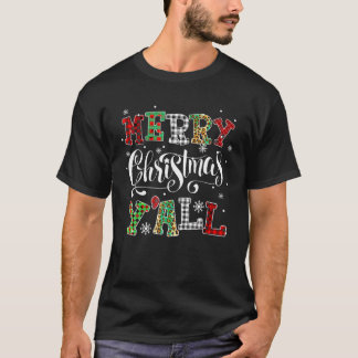 Camiseta Feliz Natal Yall Leopard Buffalo Xadrez Pajama