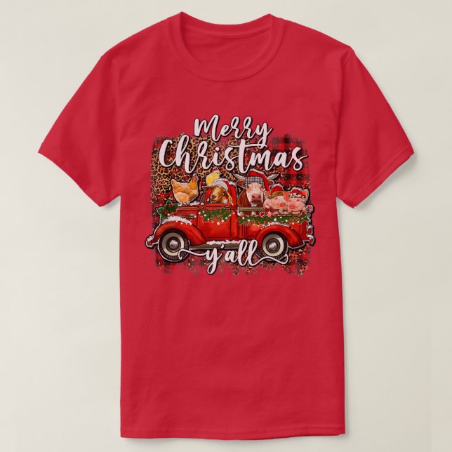 Camiseta Feliz Natal Yall Papais noeis Animais Fazendas Cam (Frente do Design)