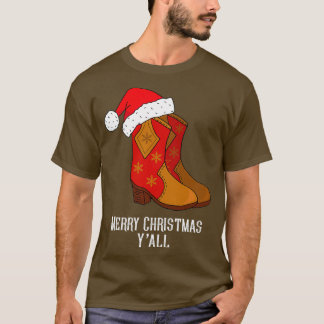 Camiseta Feliz Natal Yall Red Western Cowboy Boots