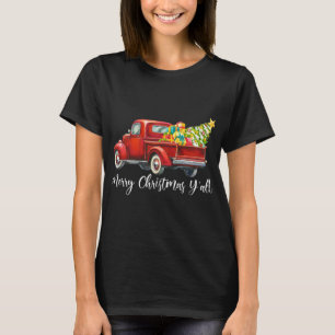 Camiseta Feliz Natal Y'all Retro Red Truck Natal Bo