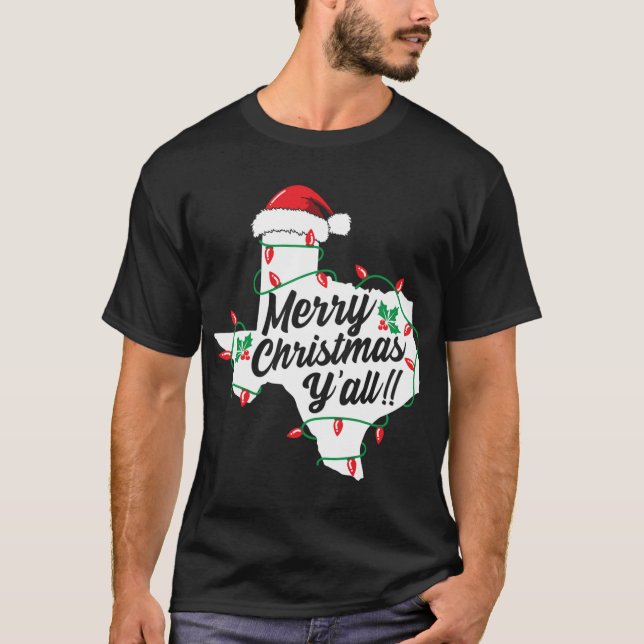 Camiseta Feliz Natal Y'All Texas State Texan Family Hol (Frente)