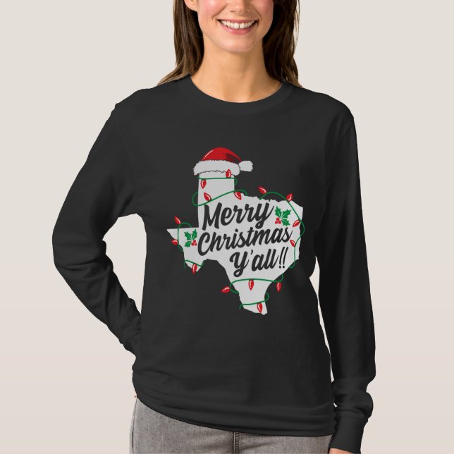 Camiseta Feliz Natal Y'All Texas State Texan Family Hol (Frente)