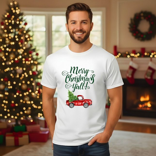 Camiseta Feliz Natal Y'all Vintage Truck Natal (Choose from a variety of shirt sizes and colors.)