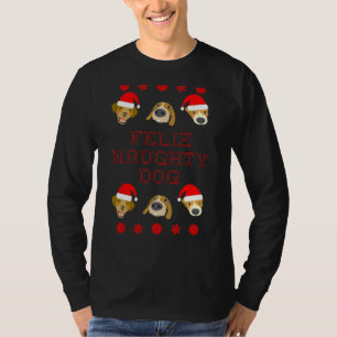 Camiseta Feliz Naughty Dog Ugly Christmas Sweater Style