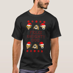 Camiseta Feliz Naughty Dog Ugly Christmas Sweater Style