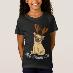Camiseta Feliz Naughty Doggy, engraçado, pug dog Reinde Nat