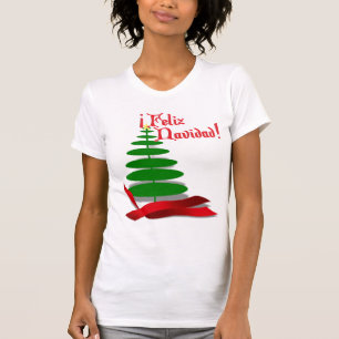 Camiseta Feliz Navidad - Árvore de Natal com Faixa Vermelh