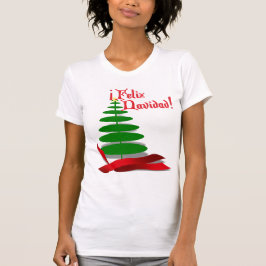 Camiseta Feliz Navidad - Árvore de Natal com Faixa Vermelha