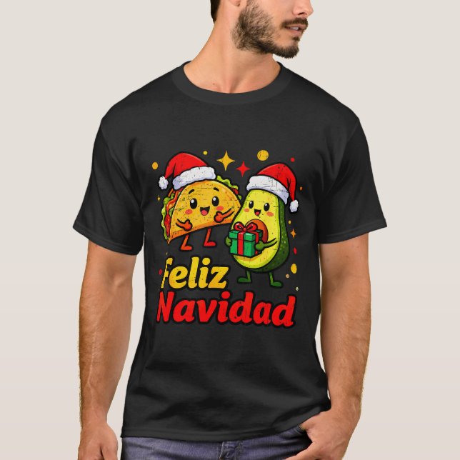 Camiseta Feliz Navidad Avocado Tacos Mexican Xmas Family Ma (Frente)