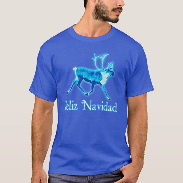 Camiseta Feliz Navidad - Azul Cariou (Reindeer) (Frente)