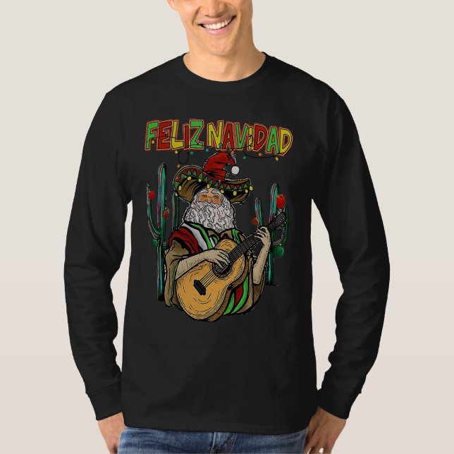 Camiseta Feliz Navidad  Christmas Mexican Santa Sombrero Xm (Frente)