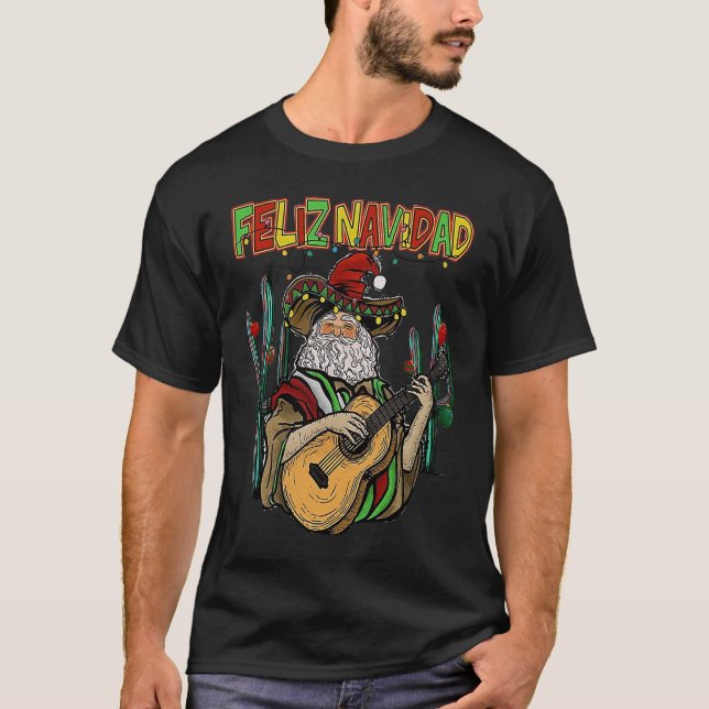 Camiseta Feliz Navidad  Christmas Mexican Santa Sombrero Xm (Frente)