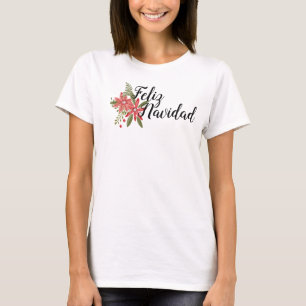 Camiseta Feliz Navidad com Poinsettias