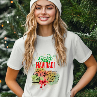 Camiseta Feliz Navidad con Santa Claus y fondo acuarela