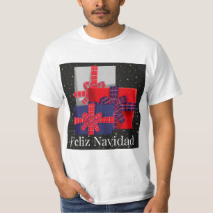 Camiseta Feliz Navidad, decoração de presentes de natal