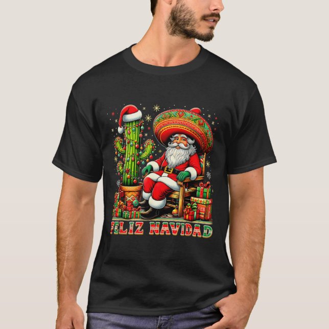 Camiseta Feliz Navidad Mexican Christmas Santa Sombrero Cac (Frente)