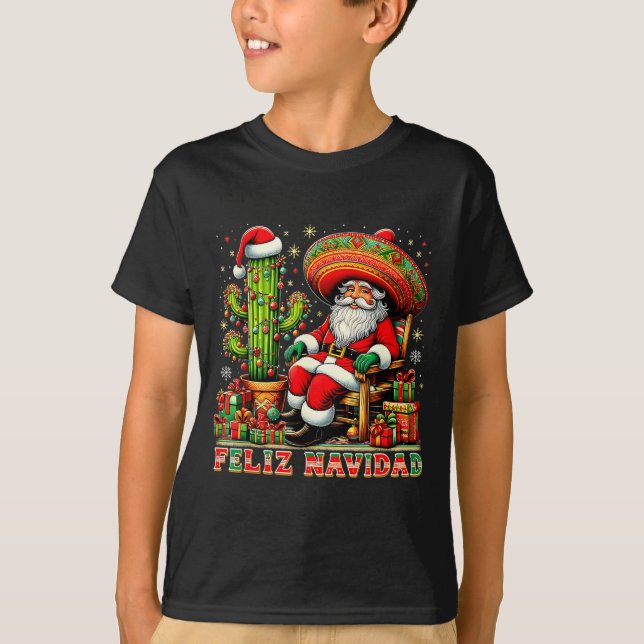 Camiseta Feliz Navidad Mexican Christmas Santa Sombrero Cac (Frente)