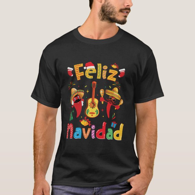 Camiseta Feliz Navidad Mexican Fiesta Hot Pepper Guitar Py (Frente)