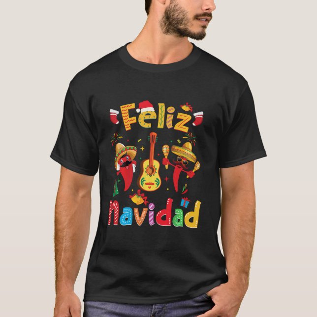 Camiseta Feliz Navidad Mexicana Fiesta Hot Pepper Guitar Xm (Frente)