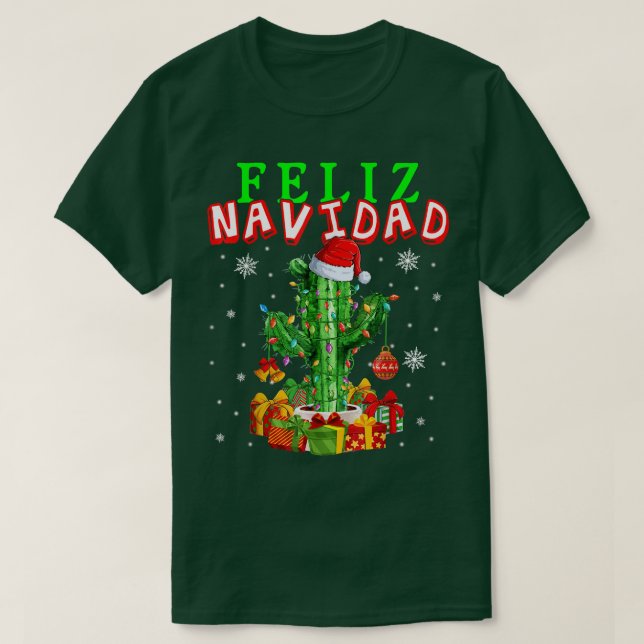 Camiseta Feliz Navidad, Papais noeis de Luzes de Natal Cact (Frente do Design)