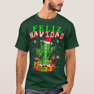 Camiseta Feliz Navidad, Papais noeis de Luzes de Natal Cact
