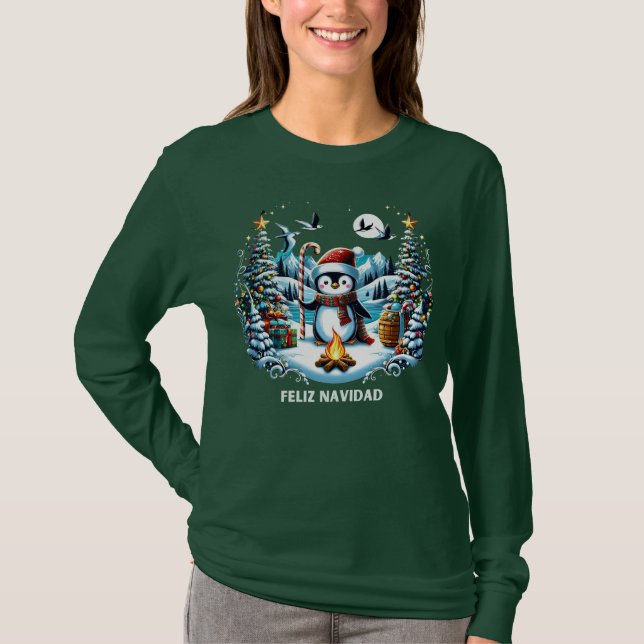 Camiseta Feliz Navidad Penguin Long Sleeves (Frente)