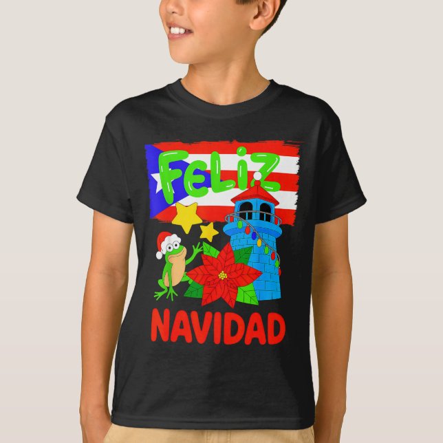Camiseta Feliz Navidad Puerto Rico Flag Floral Frog Boricua (Frente)