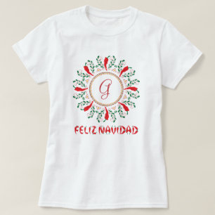 Camiseta Feliz Navidad Vermelho Chile Pepper Wreath