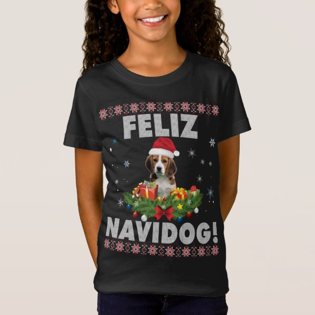 Camiseta Feliz Navidog Beagle Dog Ugly Sweater Feliz (Frente)
