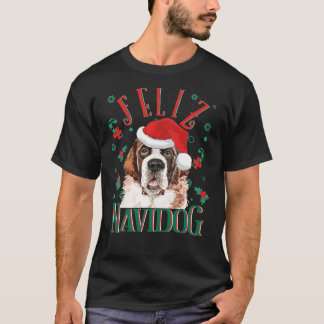 Camiseta Feliz Navidog Cute Santo Bernard Dog Vestindo Chri