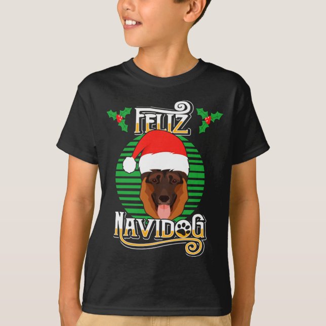 Camiseta Feliz Navidog German Shepherd Dog Holiday Merry Ch (Frente)