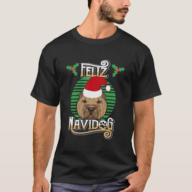 Camiseta Feliz Navidog Shar Pei Dog Holiday Feliz Natal Fel (Frente)