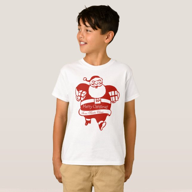 Camiseta Feliz Noel Claus Vermelho e Branco (Frente Completa)
