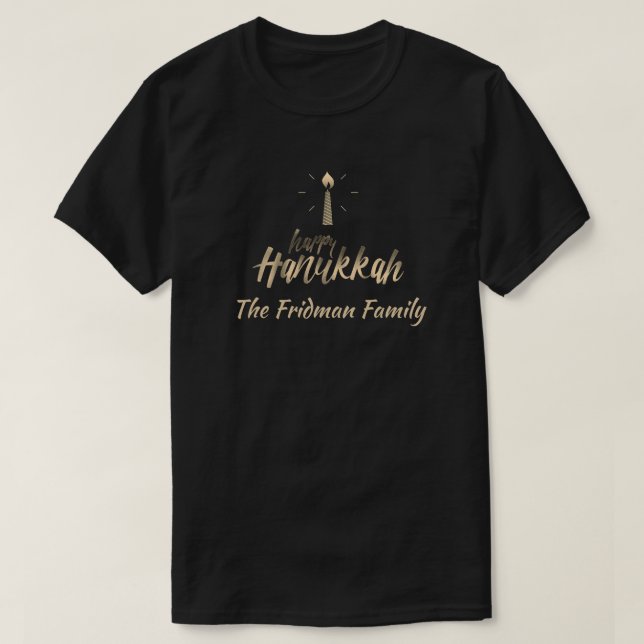 Camiseta Feliz nome da família Hanukkah Uma vela simples (Frente do Design)