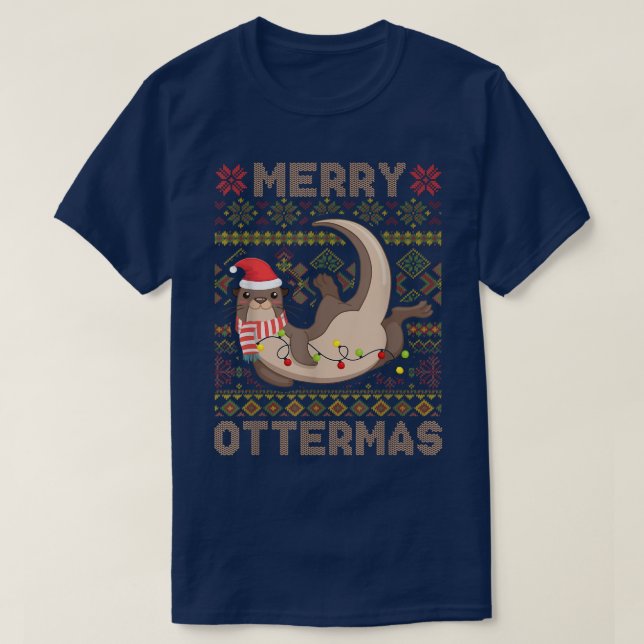 Camiseta Feliz Ottermas Papais noeis de Natal Otter Ugly Sw (Frente do Design)