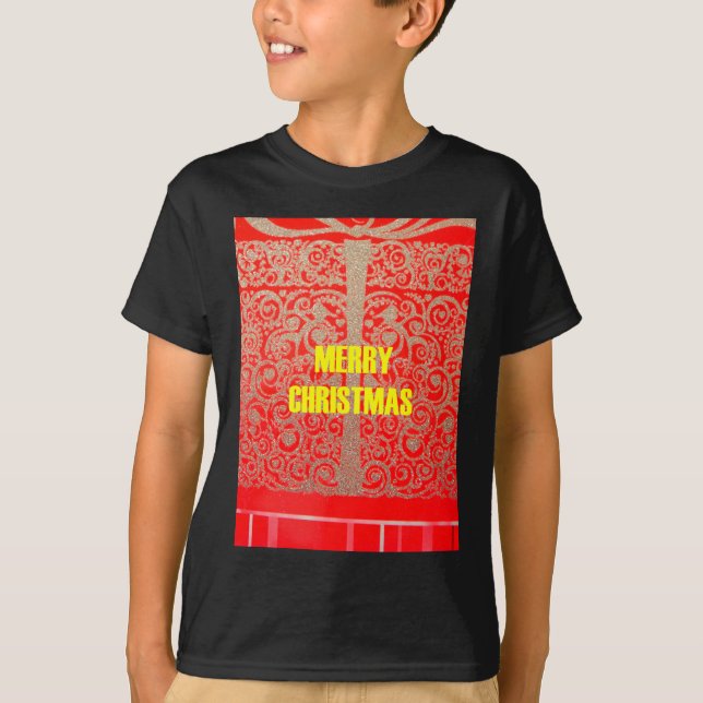 Camiseta Feliz Ouro de Natal Red Snow Glitter Hearts Art (Frente)