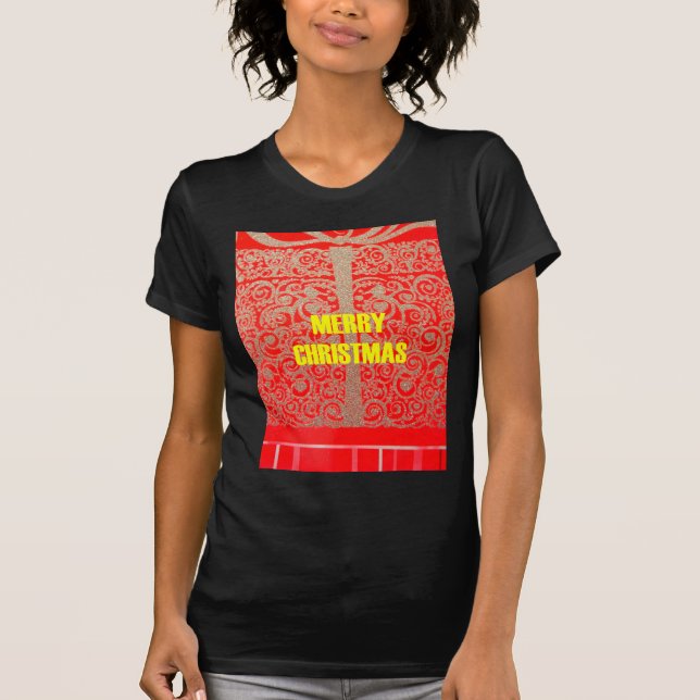 Camiseta Feliz Ouro de Natal Red Snow Glitter Hearts Art (Frente)