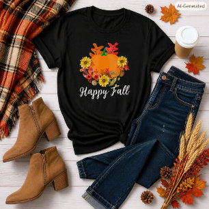Camiseta Feliz Outono Abóbora & Gráfico de Girassóis Outono