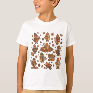 Camiseta Feliz Outono Cachorro-Quente Bonito Abóbora Colhei