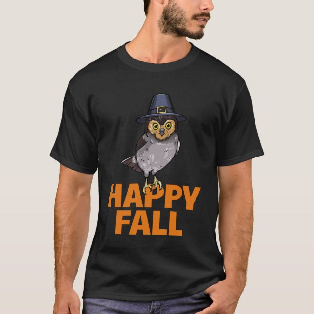 Camiseta Feliz outono Coruja Cabeça Abóbora Mulheres Grande (Frente)