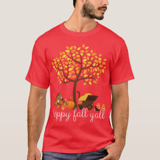 Camiseta feliz outono engraçado árvore com folhas caindo h