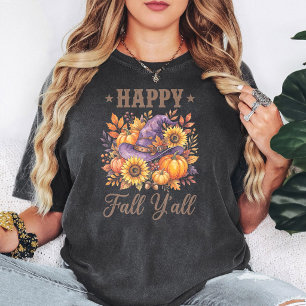 Camiseta Feliz Outono para Todos, Chapéu de Bruxa, Abóboras