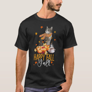 Camiseta Feliz Outono para todos Gatinho Bonito e Tempero d