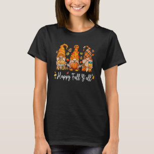 Camiseta Feliz Outono para Todos Gnome Abóbora Folhas de Ou