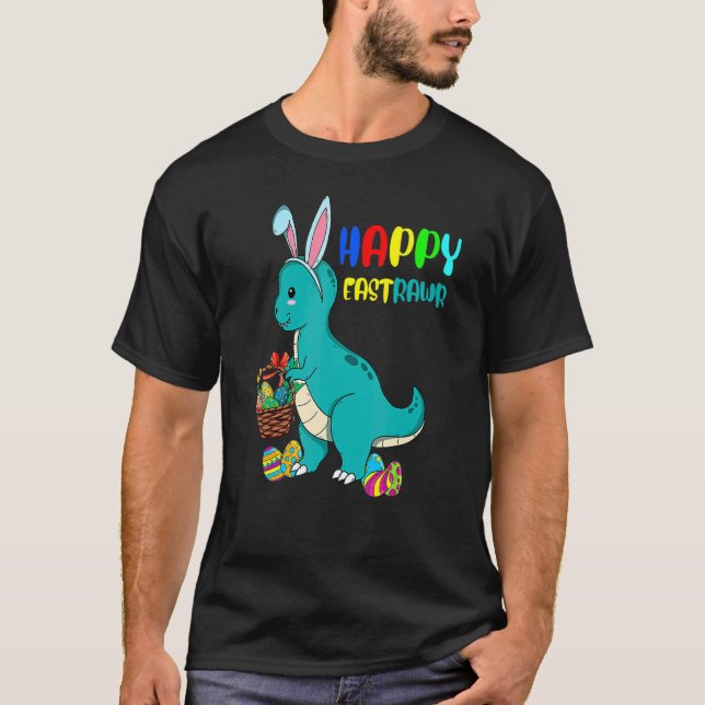 Camiseta Feliz Ovo De Coelhinho De Páscoa E Árvore Cuta Din (Frente)